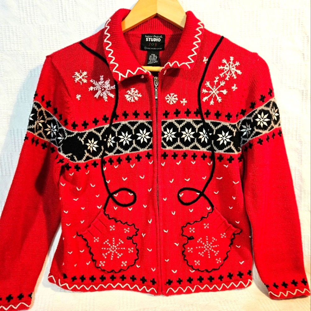 Studio Joy Christmas Cardigan Zip Front Petite Medium